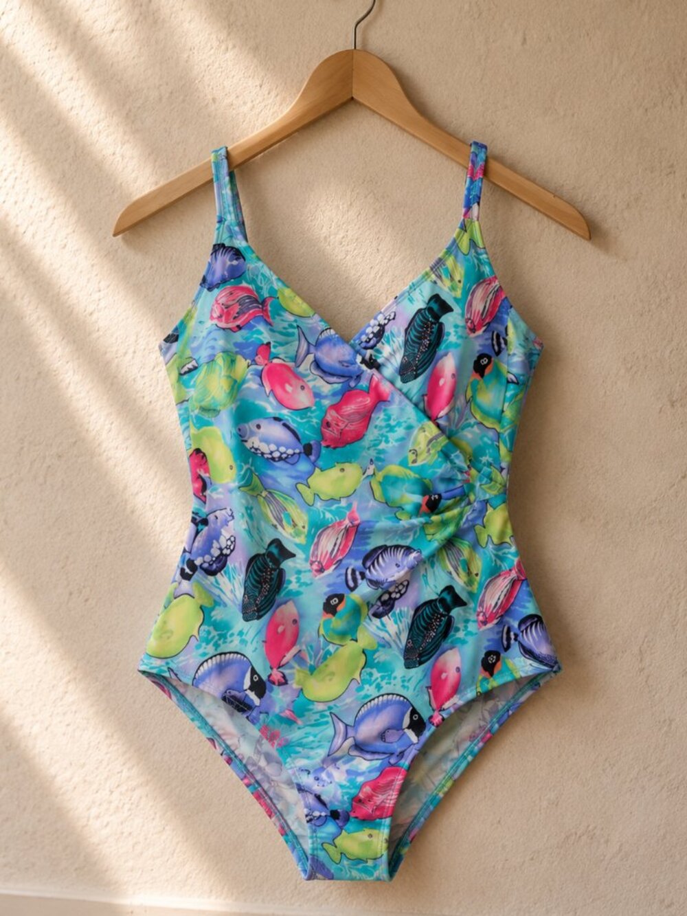 DVF Diane von Furstenberg Tropical Fish Wrap One-Piece Swimsuit Size 18